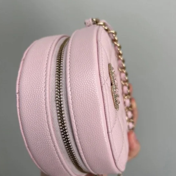 CHANEL Light Pink Quilted Round Clutch with chain
